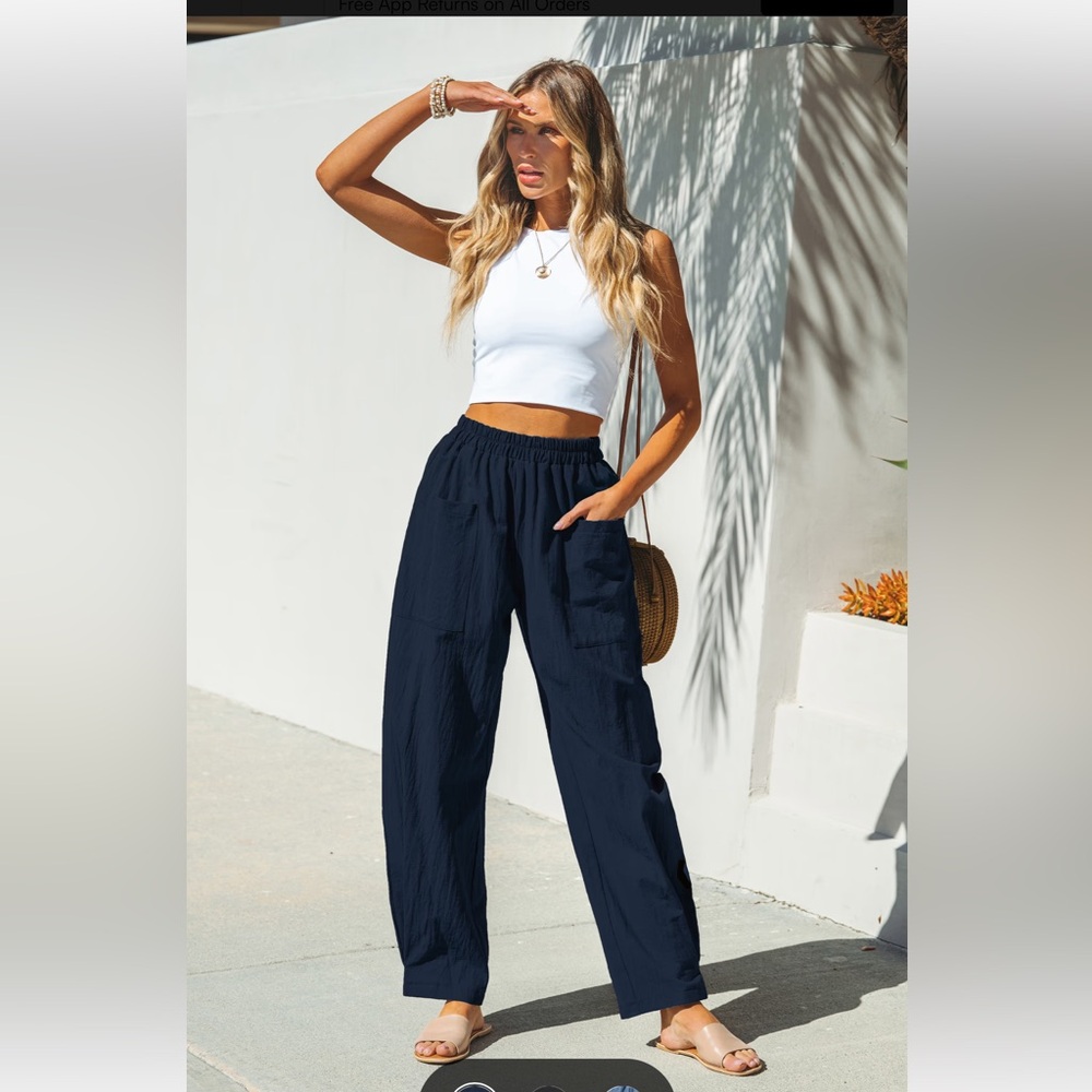 New Navy High Waist Tapered Pants navy blue Wide-Leg Pants